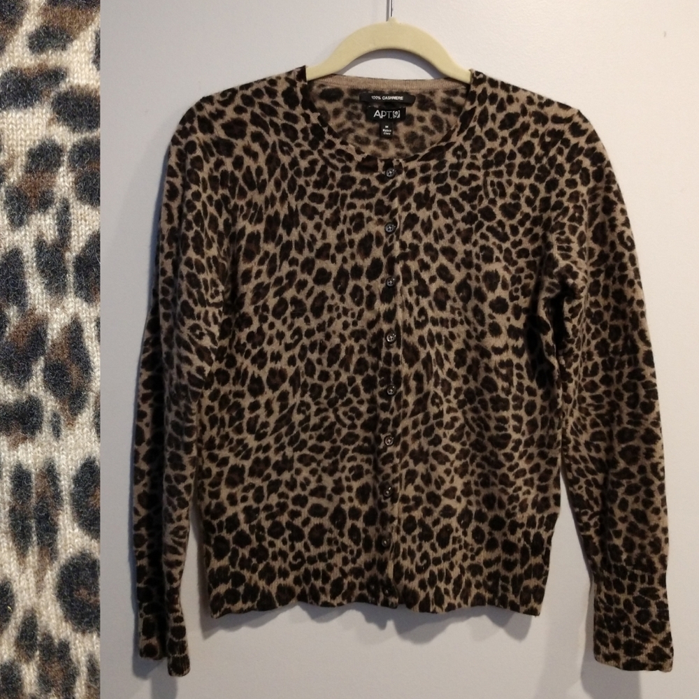 Women's Leopard Print 100% Cashmere Cardigan